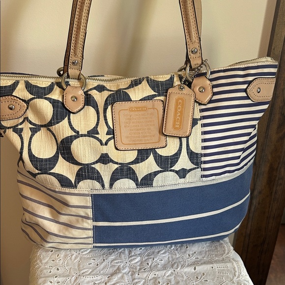Coach Blue and Tan Patchwork Tote - Picture 4 of 15